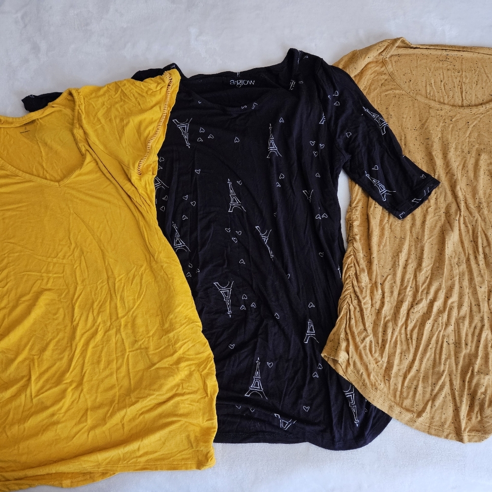 Bundle of 3 Black and Yellow Maternity Tops Size Small